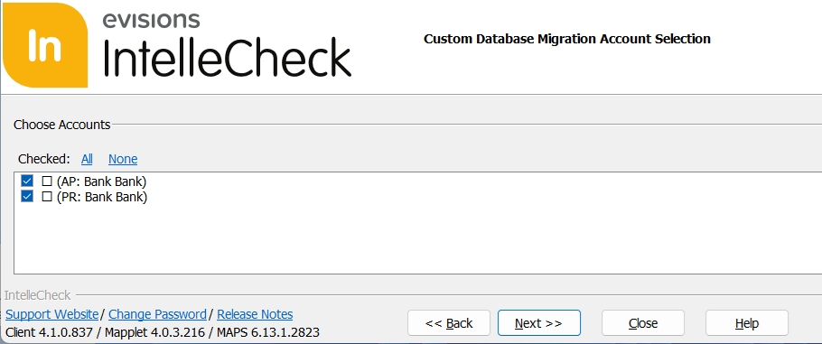 Select all accounts desired for migration.